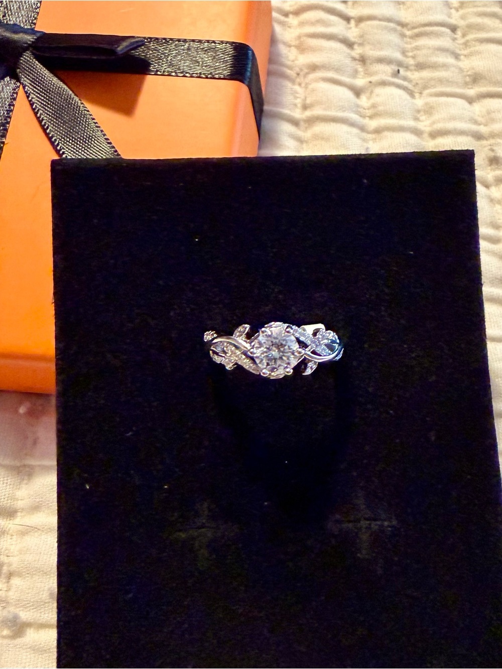 Silver Floral Twist Moissanite Engagement Ring - White